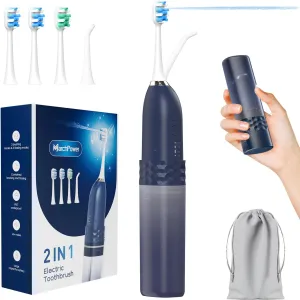 Upgraded 2-in-1 Electric Toothbrush with Water Flosser 2.0 – Ultrasonic Brushing with Built-in Water Outlet, 3 4 Modes with Point-Jet, Portable Oral Irrigator, IPX7 Waterproof, for Travel & Home