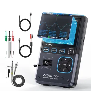 【Upgraded Model with 1xP6100 Probe】 FNRSI DSO-TC4 3in1 Digital Oscilloscope/Transistor Tester/Signal Generator 10MHz 48Ms/s Automative Ocsillscope LCR Tester Tools