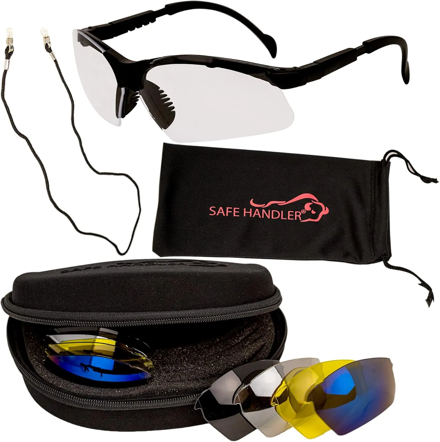 Valkyrie Interchangeable Safety Glasses Kit | 5 Sets of Lenses, Shooting Eyewear Kit with Storage Case, Microfiber Bag and Strap, Clear, Black, Yellow, Blue Mirror and Outdoor Mirror