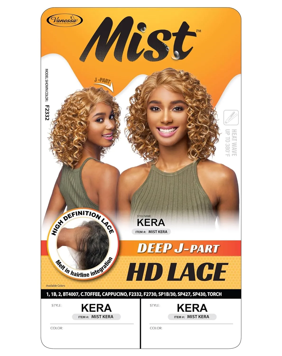 Vanessa Mist Fashion Medium Length Curly Hair Style HD Lace Synthetic Wigs - MIST KERA (CAPPUCINO)