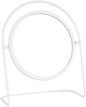 Vanity Makeup Mirror High-Grade Desktop Standable Desktop Household Vanity Mirror Bedroom Metal Makeup Mirror Bathroom Mirror Table Desk Vanity Makeup Mirror(Color:White)