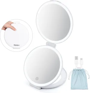 Vanity Makeup Mirror with Lights with 1X/5X Magnifying Mirror Rechargeable, 3 Color Dimmable, Foldable Travel Mirror with Lights, Portable Travel Makeup Mirror