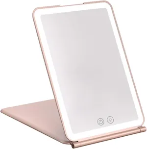 Vanity Mirror Compact LED Makeup Mirror with 3 Color Light Vanity Mirror with 80 LED Lights Foldable Travel Touch Screen Cosmetic Mirror (Color : Schwarz) (Green)