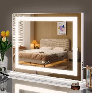 Vanity Mirror with Lights 22.8”x18.1” Hollywood Makeup Mirror 3 Color Dimmable Light Modes Lighted LED Makeup Mirror USB Charging Port and 10X Magnification Makeup Vanity Mirror White