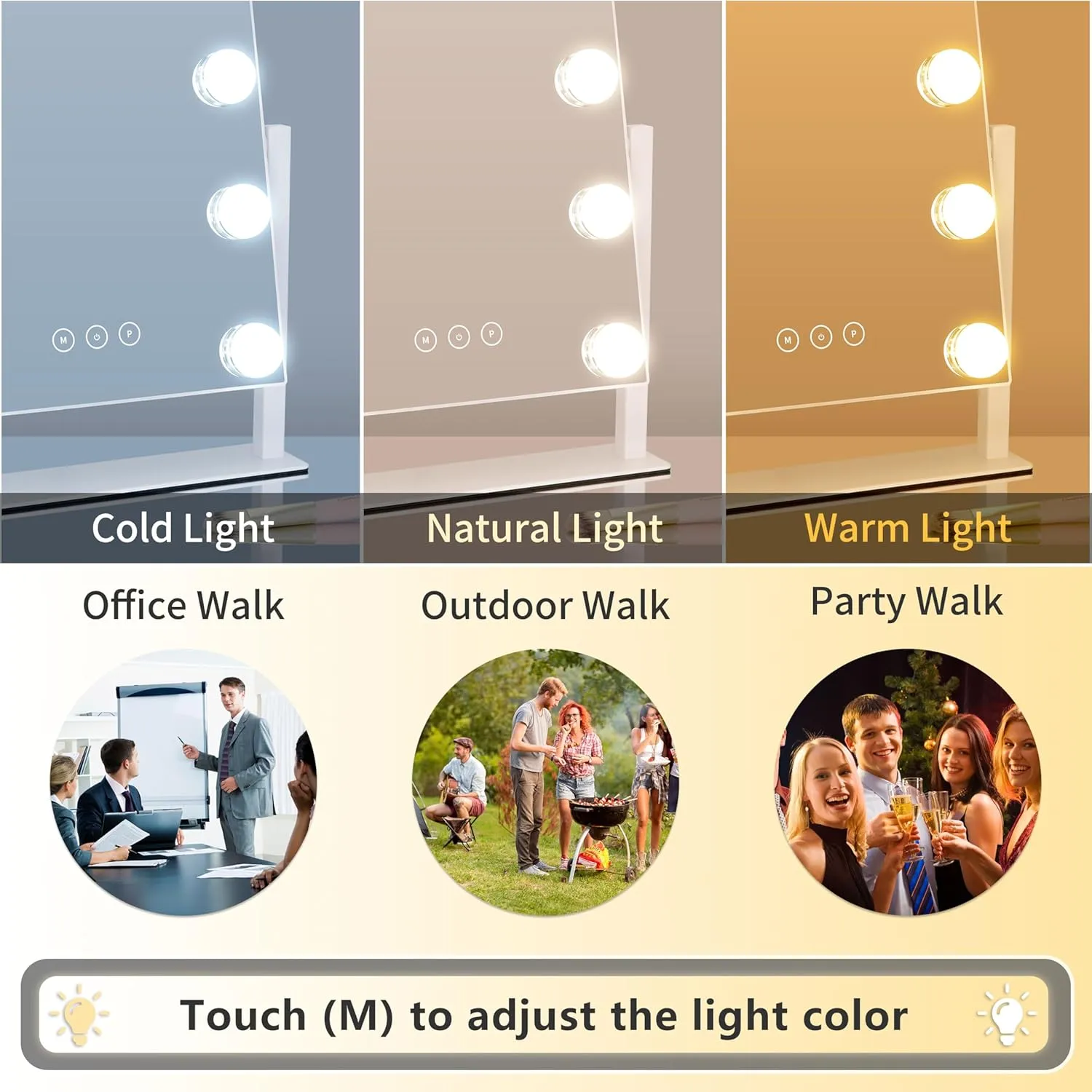 Vanity Mirror with Lights,Lighted Vanity Mirror with 9 Dimmable Bulbs for Dressing Room & Bedroom,3 Color Lighting,Modes Detachable 10x Magnification 360°Ratation(White) 12" L x 14.4" W