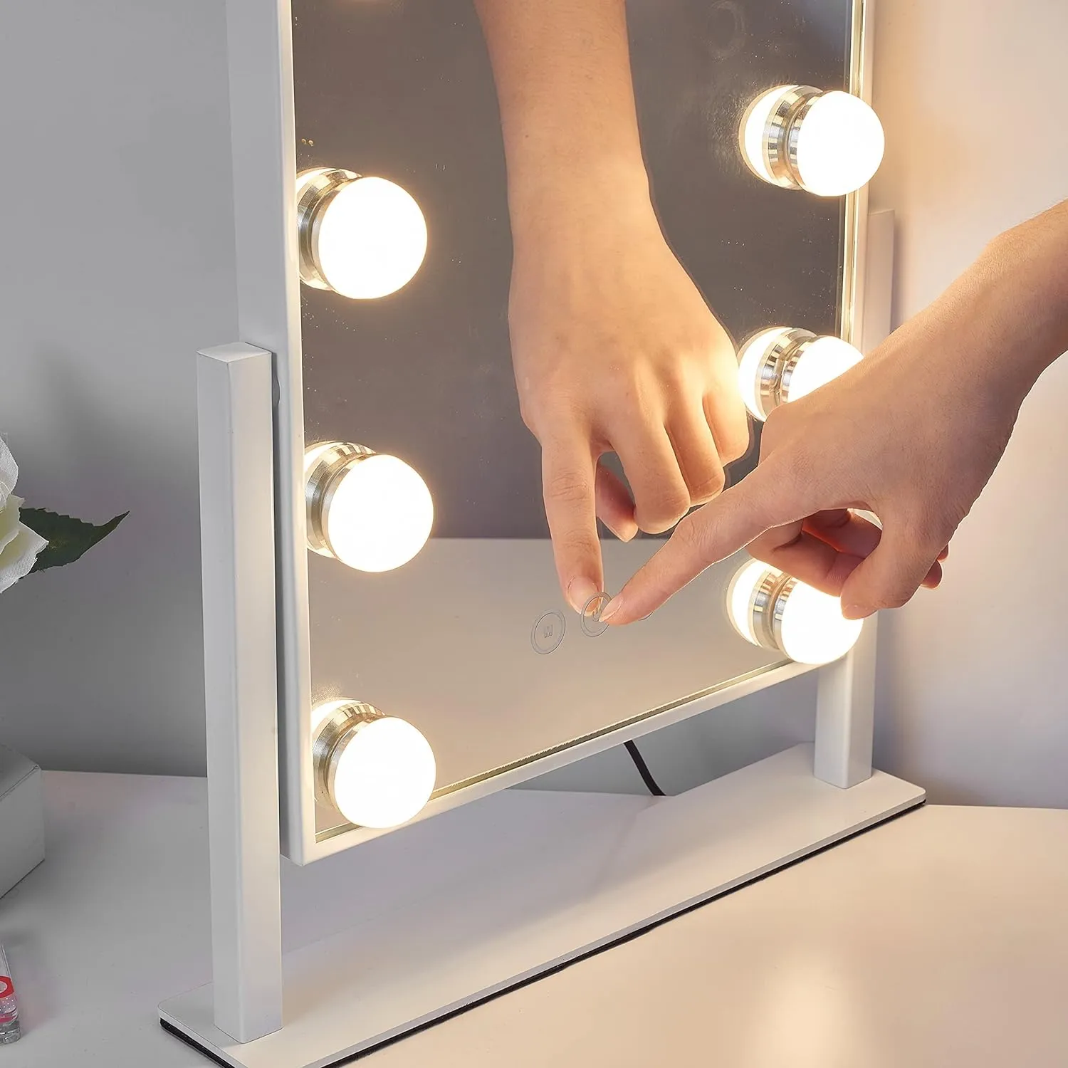 Vanity Mirror with Lights,Lighted Vanity Mirror with 9 Dimmable Bulbs for Dressing Room & Bedroom,3 Color Lighting,Modes Detachable 10x Magnification 360°Ratation(White) 12" L x 14.4" W