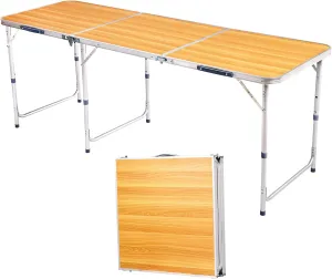 Vasitelan Folding Portable Camping Table, Outdoor Dining Picnic Table for Grill, DJ, BBQ, Dining, Picnic, Cooking, Beach, Garden (Wood Color, 6 FT)