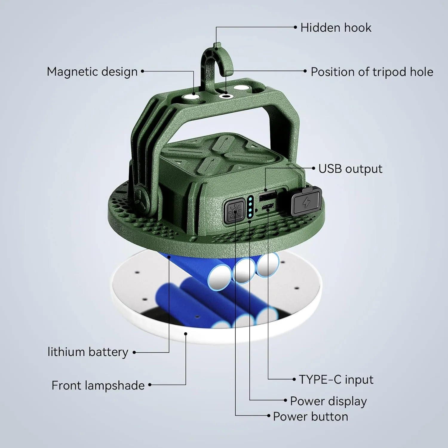 VAVOFO 30W LED Camping Lantern Rechargeable, 124 LED with 3 Lighting Modes, 3000LM, 7200mAh Portable Tent Light with Magnet, IP65 Waterproof for Emergencies, Outdoor and Indoor (Green)
