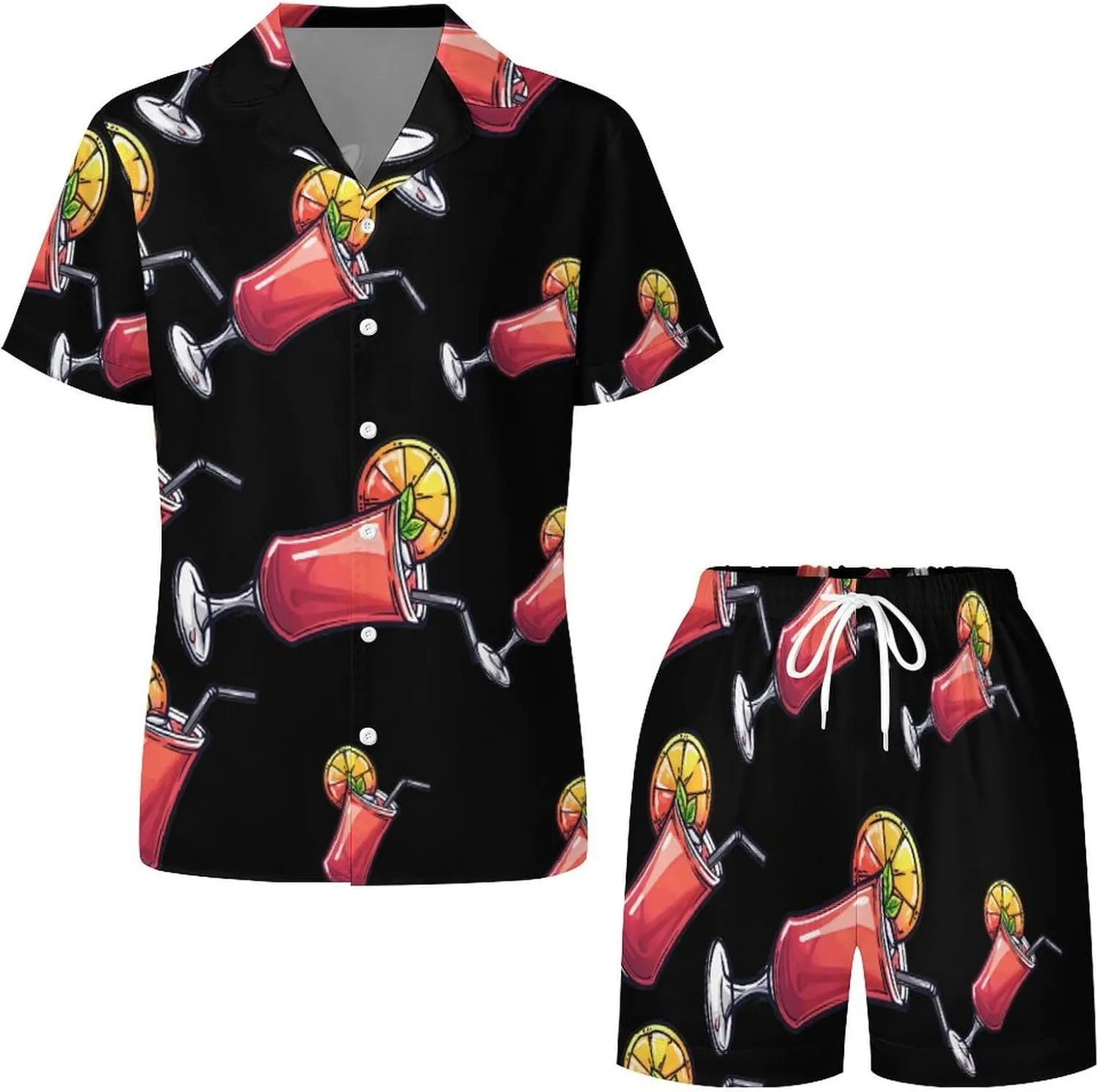 Vegetarian Alcoholic Drink Cocktail Women's Satin Pajama Set Short Sleeve Button Down Sleepwear Loungewear Pj Set