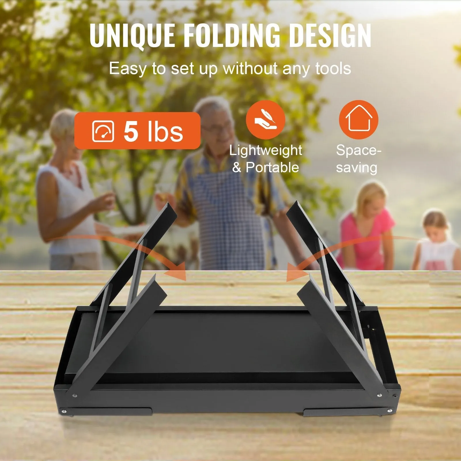 VEVOR 23 Inch Portable Charcoal Grill, Compact Foldable Grill, Heavy Duty Steel BBQ Grill, Mini Smoker For Travel, Outdoor Cooking, Barbecue Camping, Picnic, Patio Black