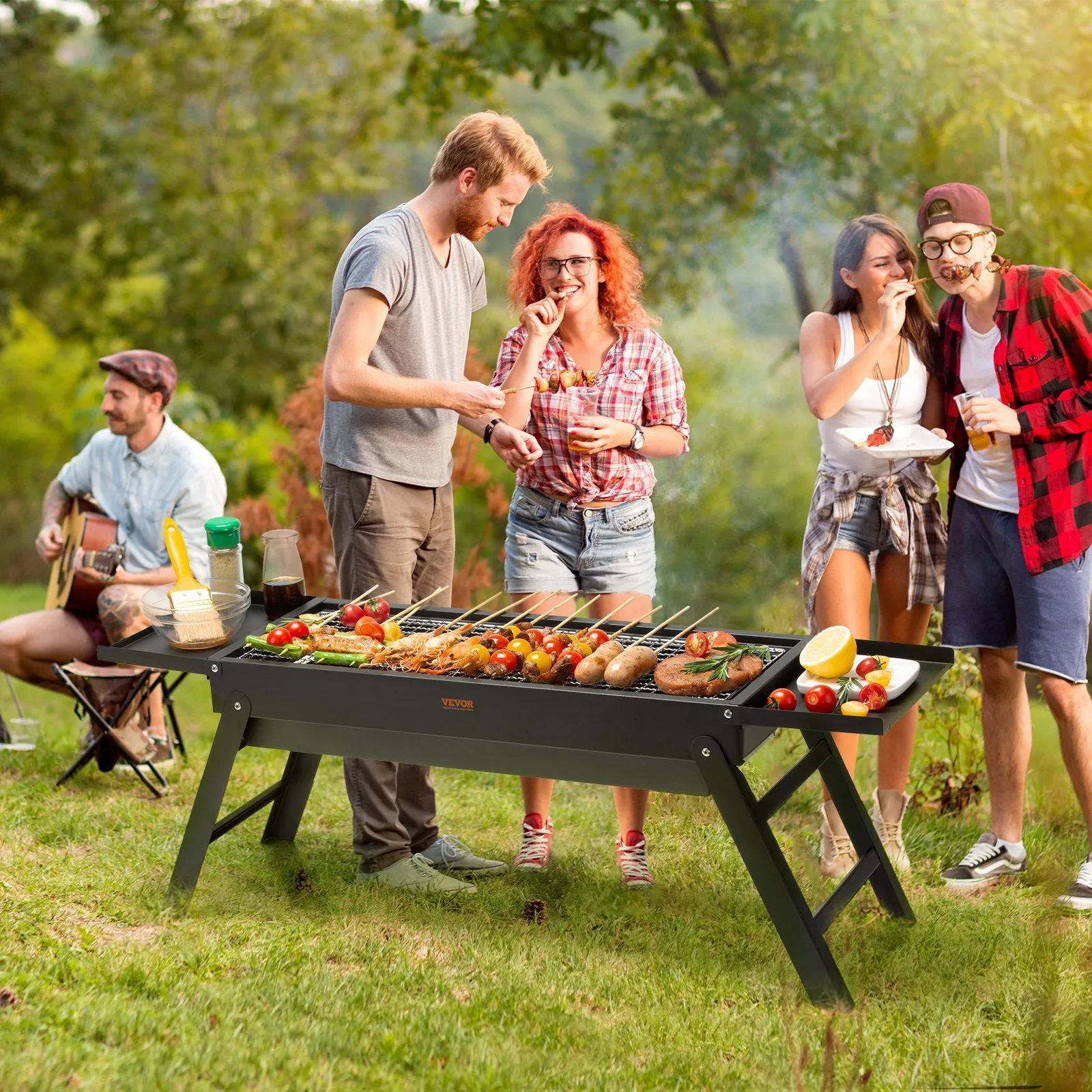VEVOR 23 Inch Portable Charcoal Grill, Compact Foldable Grill, Heavy Duty Steel BBQ Grill, Mini Smoker For Travel, Outdoor Cooking, Barbecue Camping, Picnic, Patio Black