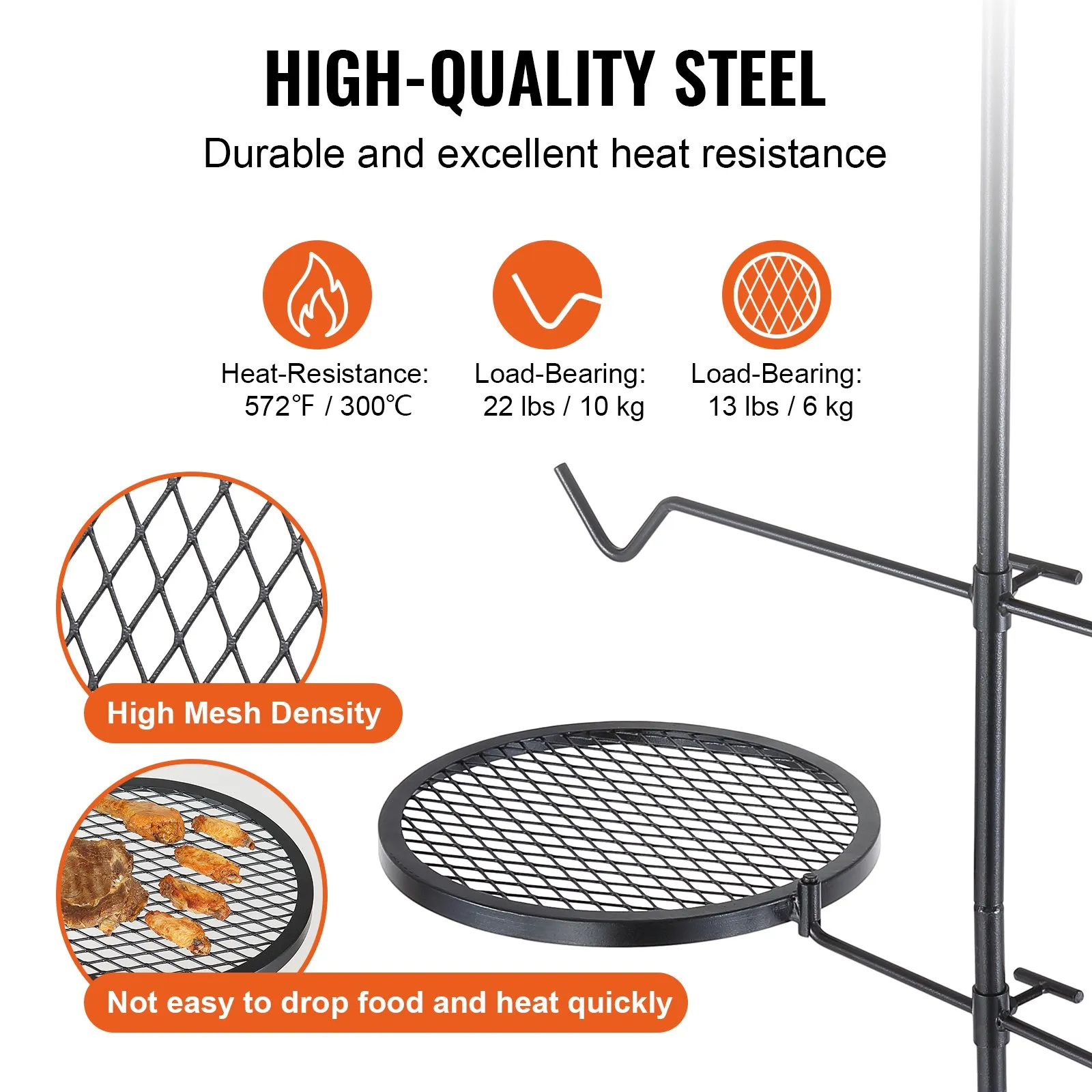 VEVOR Swivel Campfire Grill - Heavy Duty Steel Grill Grates for Outdoor Cooking