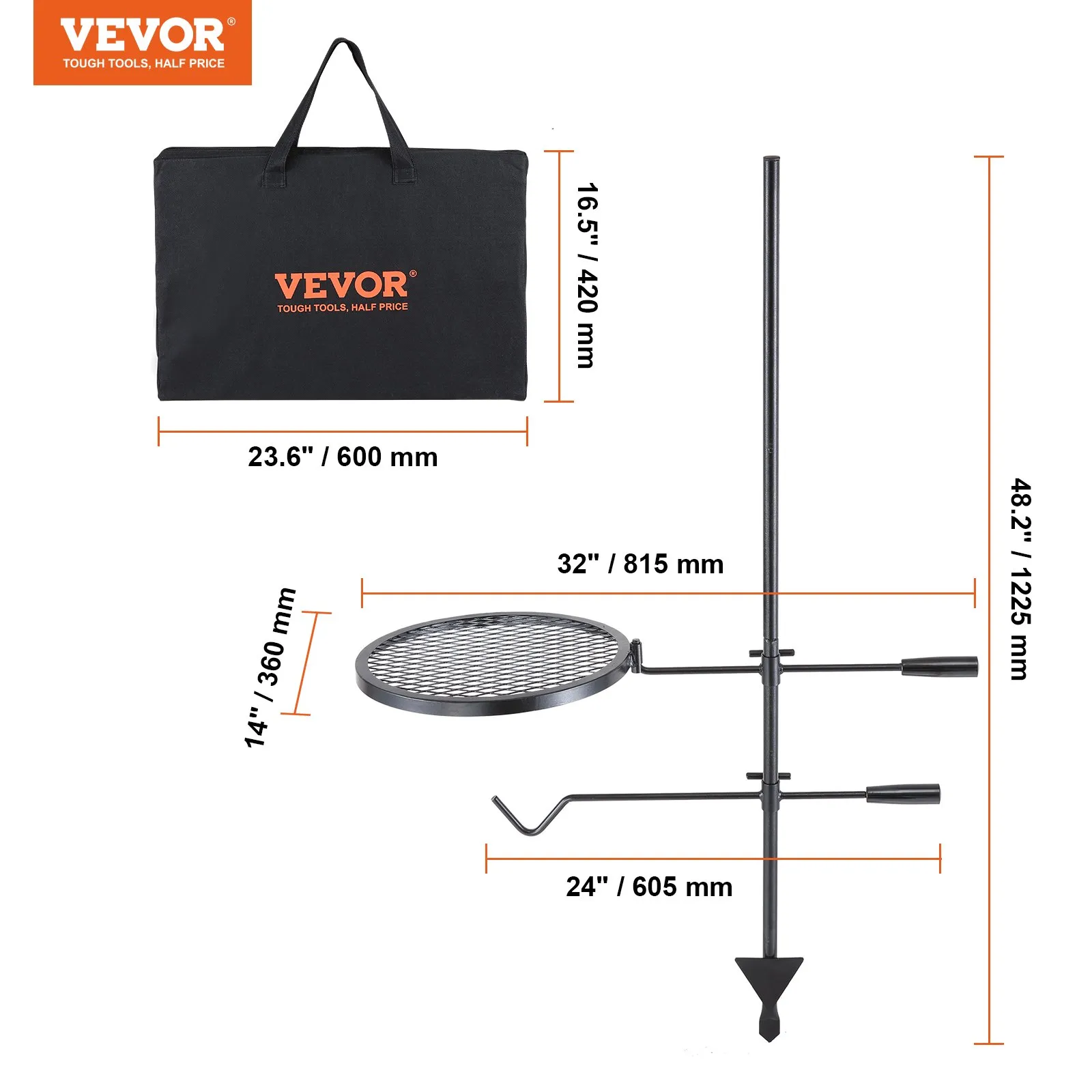 VEVOR Swivel Campfire Grill - Heavy Duty Steel Grill Grates for Outdoor Cooking