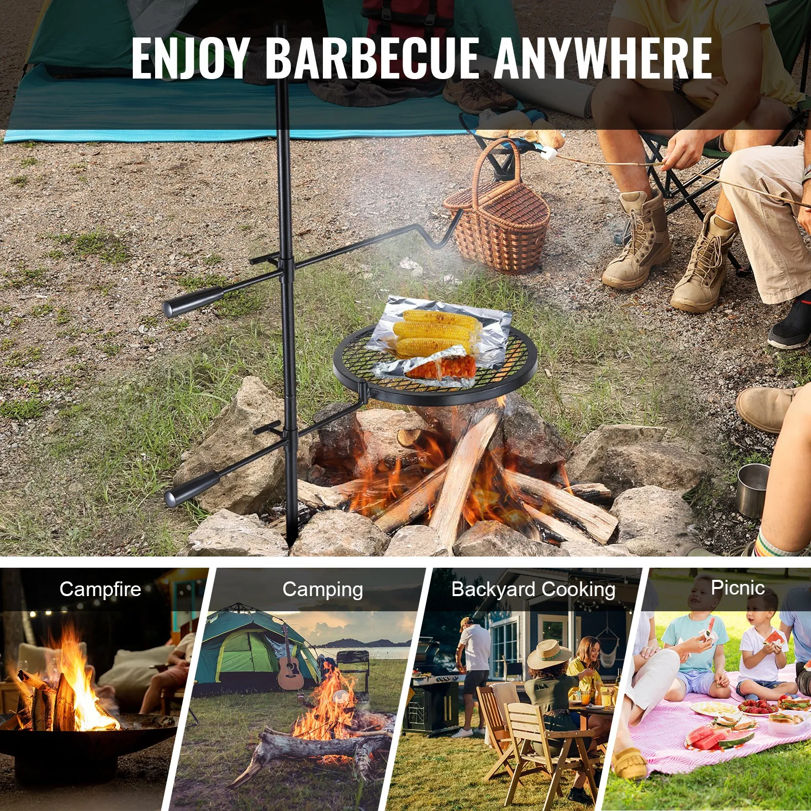 VEVOR Swivel Campfire Grill - Heavy Duty Steel Grill Grates for Outdoor Cooking
