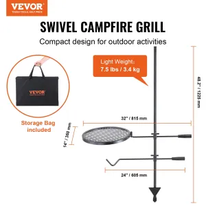VEVOR Swivel Campfire Grill - Heavy Duty Steel Grill Grates for Outdoor Cooking