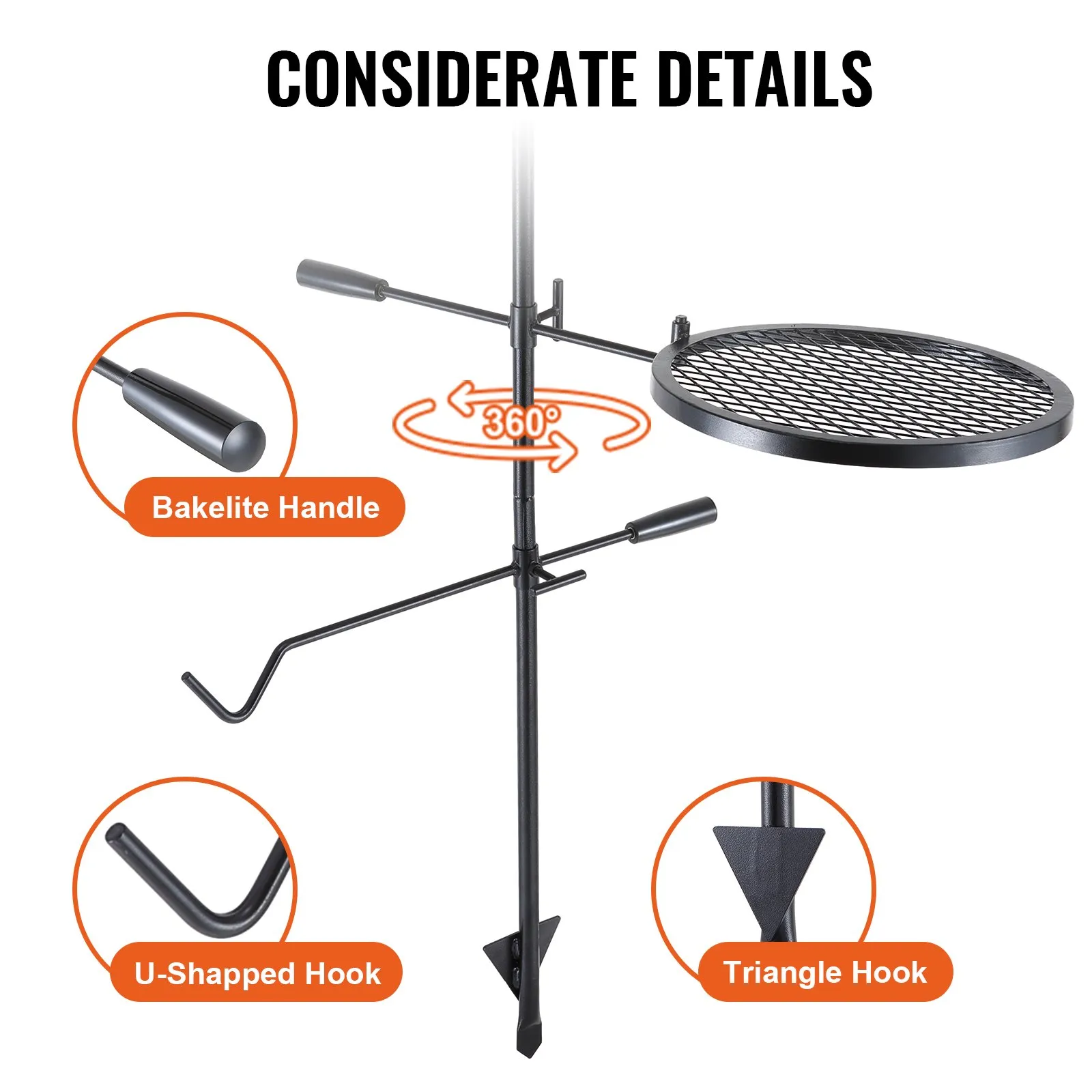 VEVOR Swivel Campfire Grill - Heavy Duty Steel Grill Grates for Outdoor Cooking