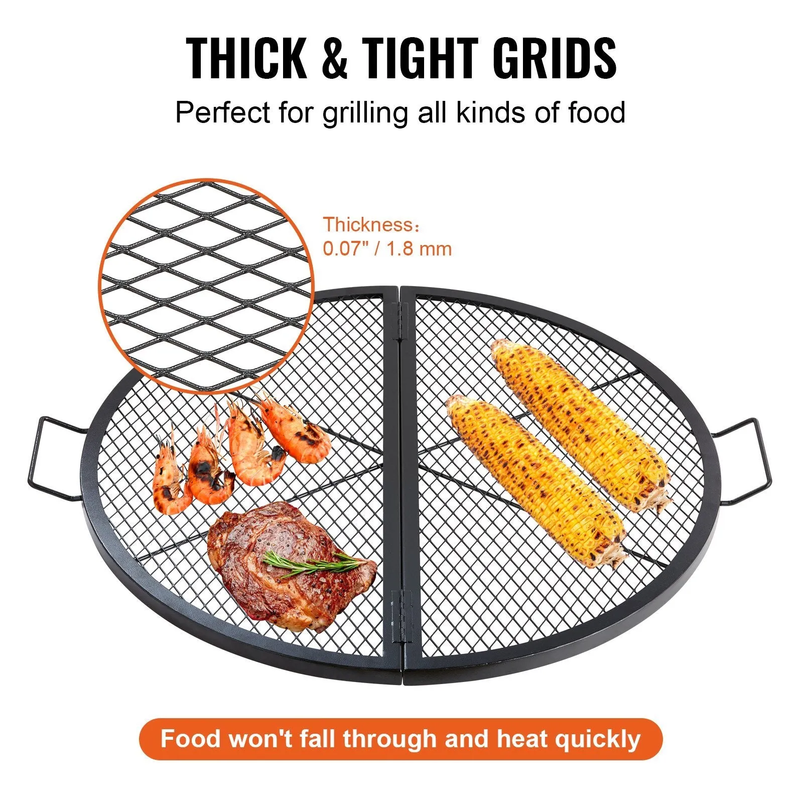 VEVOR X-Marks Fire Pit Grill Grate, Foldable Round Cooking Grate, Heavy Duty Steel Campfire BBQ Grill Grid With Handle And Support X Wire, Portable Camping Cookware For Outside Party, 36 Inch Black