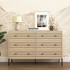 Vibe & Dine 6 Drawer Double Dresser for Bedroom, Wood Dresser with Sturdy Metal Stand, Modern Accent Chest of Drawers for Living Room, Hallway, Closet