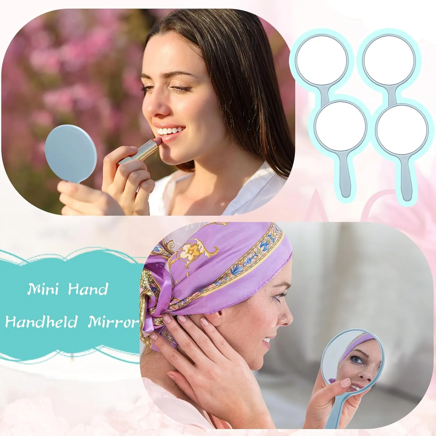 Vinsot 150 Pcs Handheld Mirror Bulk Small Hand Compact Mirrors with Handle Plastic Travel Makeup Portable 3.94 x 2.16 Inch for Birthday Dress up Wedding Practice Pronunciation (Blue)