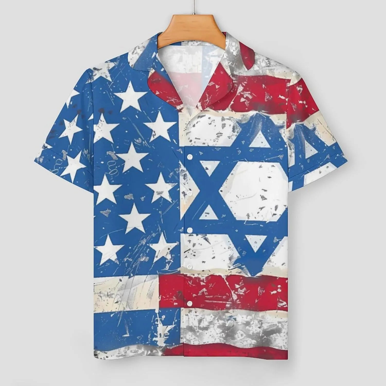 Vintage America Flag And Israel Flags Women's Satin Pajama Set Short Sleeve Button Down Sleepwear Loungewear Pj Set
