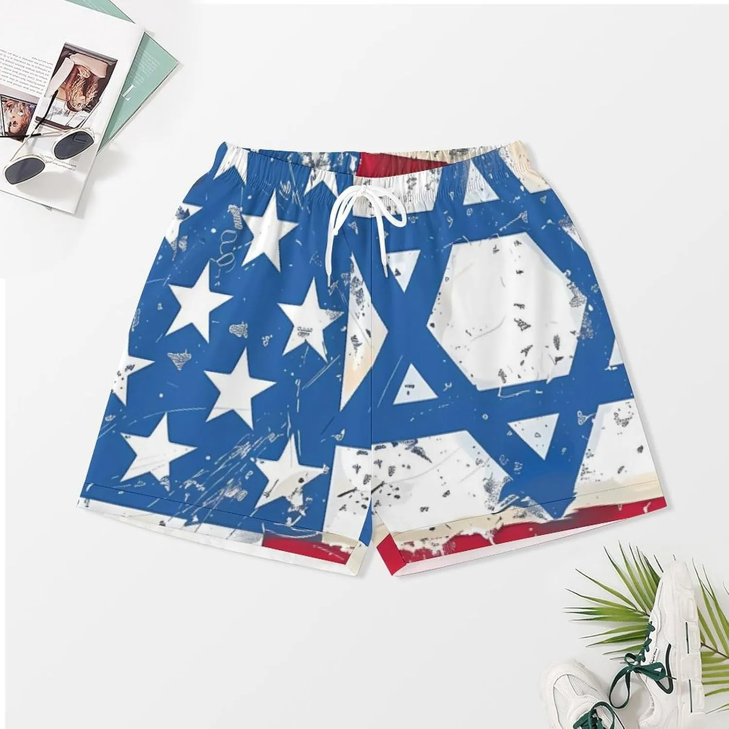 Vintage America Flag And Israel Flags Women's Satin Pajama Set Short Sleeve Button Down Sleepwear Loungewear Pj Set