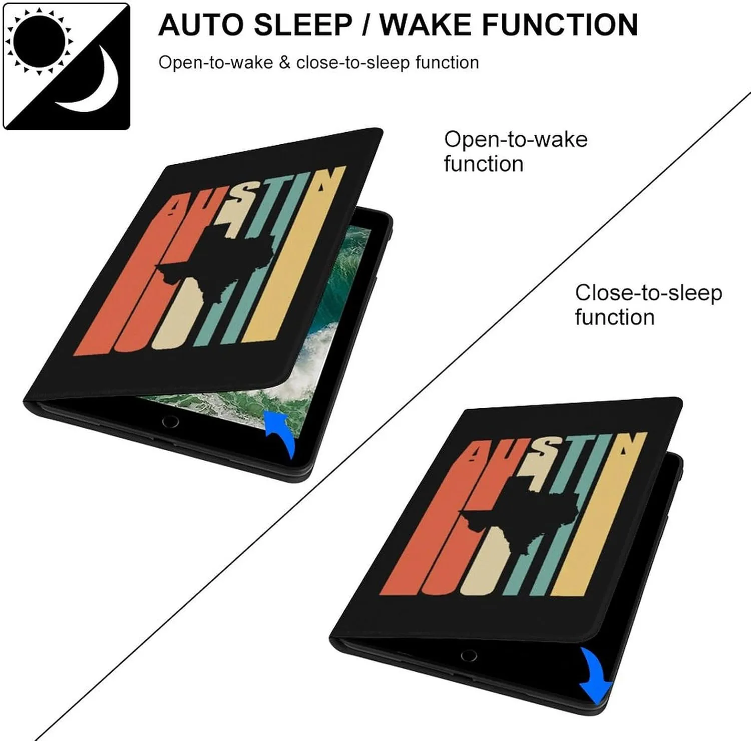 Vintage Austin Texas Map Case Compatible with ipad 2017/2018/Air1/Air2 (9.7in) Multi-Angle View Adjustable Stand Auto Wake Sleep Cover