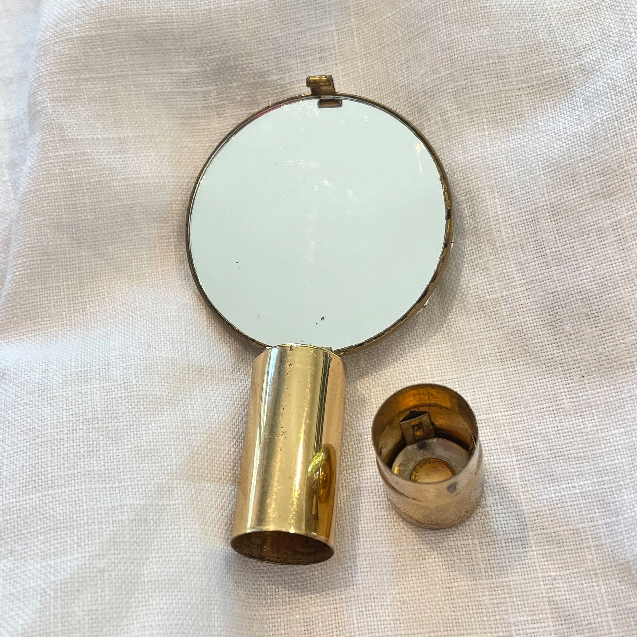 Vintage Gold Tone Lipstick/Mirror Compact, AB Rhinestones Faux Pearls, MCM Compact
