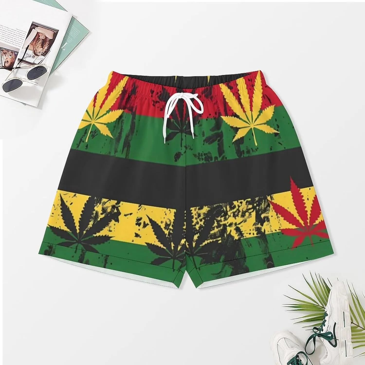 Vintage Rasta Flag Weed Women's Satin Pajama Set Short Sleeve Button Down Sleepwear Loungewear Pj Set