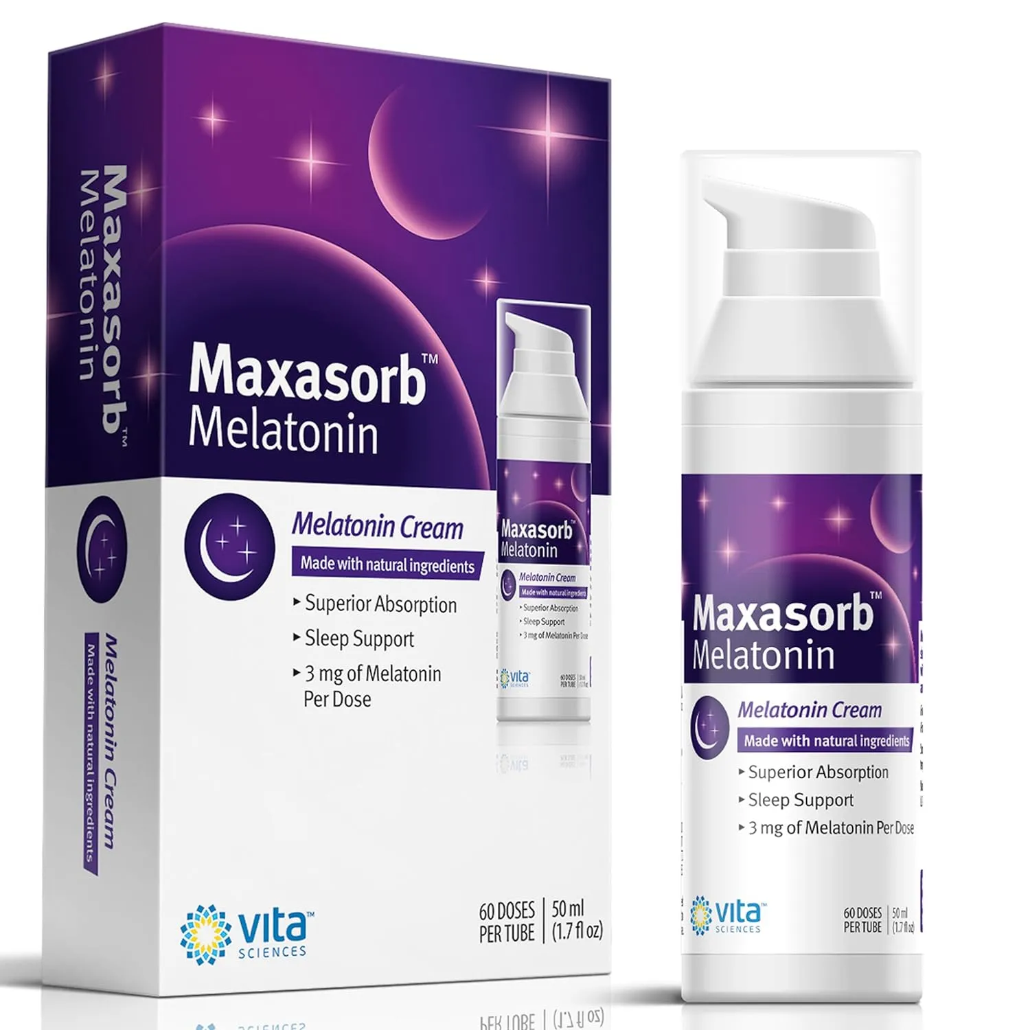 Vita Sciences Maxasorb Melatonin Cream for Sleep Rich Melatonin 3mg - Melatonin Night Cream - Unscented Melatonin 3 Mg. Topical Melatonin Lotion Can Be Used For Face and Body