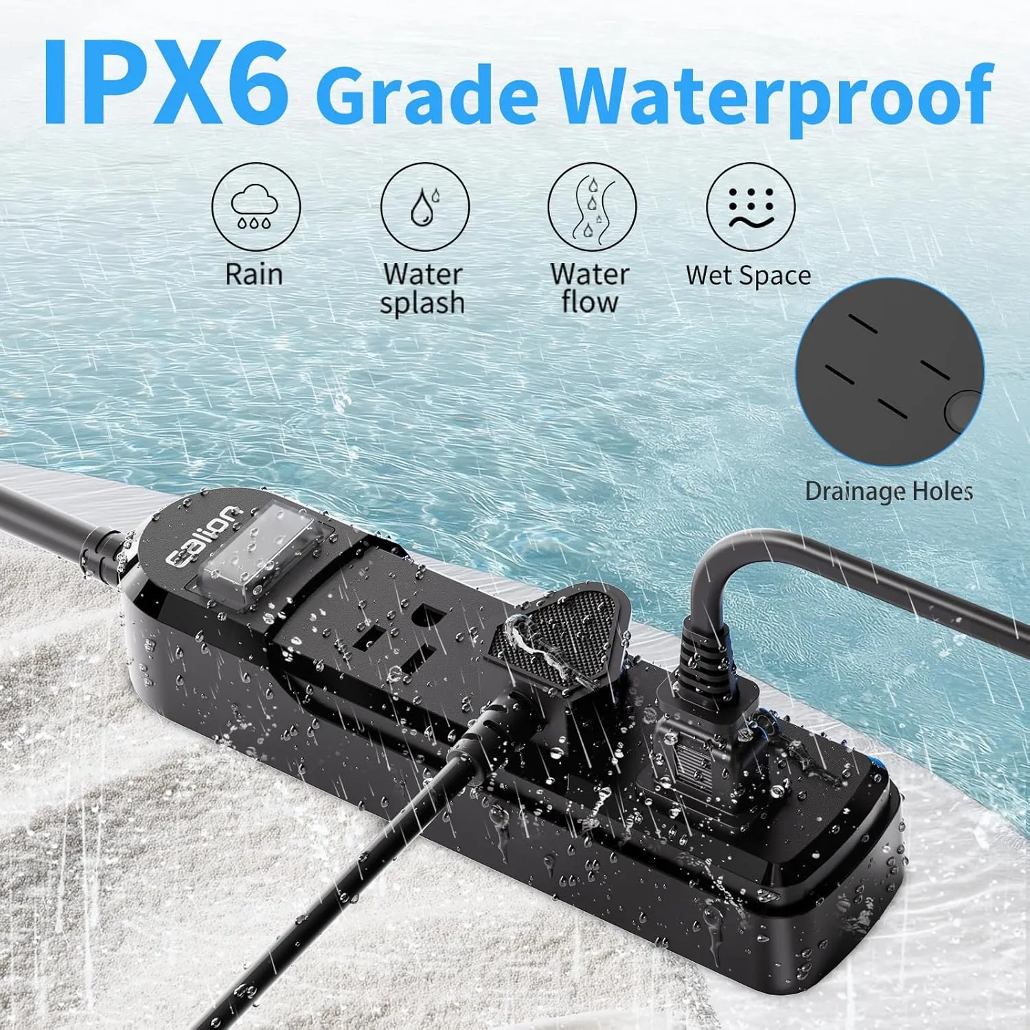 VNJ Outdoor Power Strip with 3AC Outlets, IPX6 Waterproof Surge Protector, Safety Lock Design and ETL-Certified Cables, 3FT Extension Cord for Home, Garden, and Commercial Use