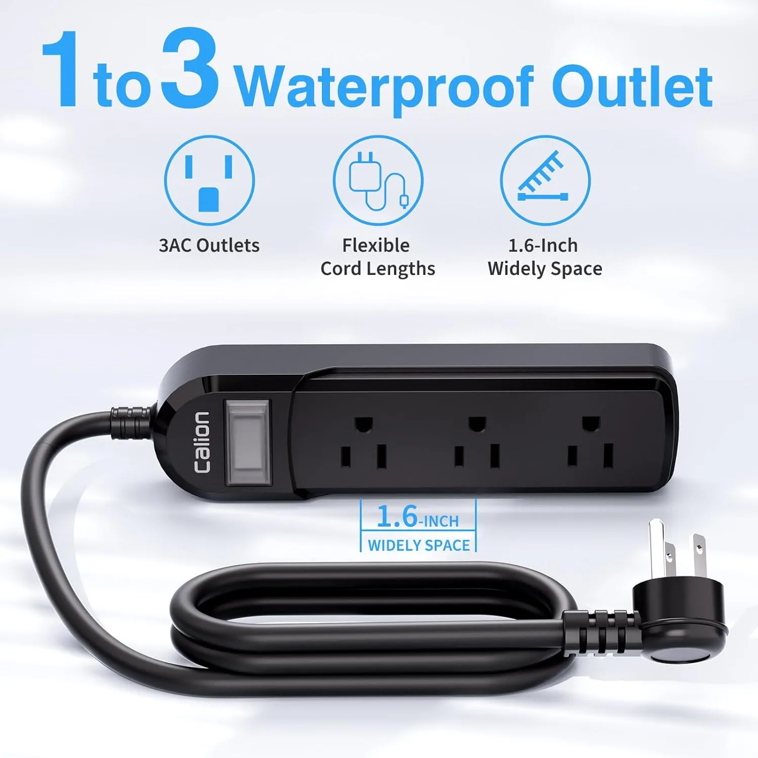 VNJ Outdoor Power Strip with 3AC Outlets, IPX6 Waterproof Surge Protector, Safety Lock Design and ETL-Certified Cables, 3FT Extension Cord for Home, Garden, and Commercial Use