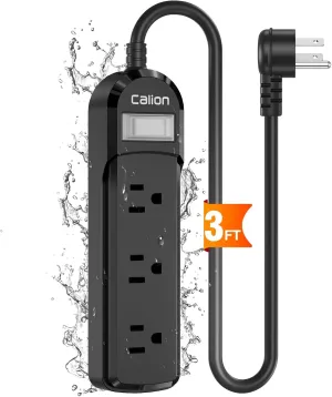 VNJ Outdoor Power Strip with 3AC Outlets, IPX6 Waterproof Surge Protector, Safety Lock Design and ETL-Certified Cables, 3FT Extension Cord for Home, Garden, and Commercial Use