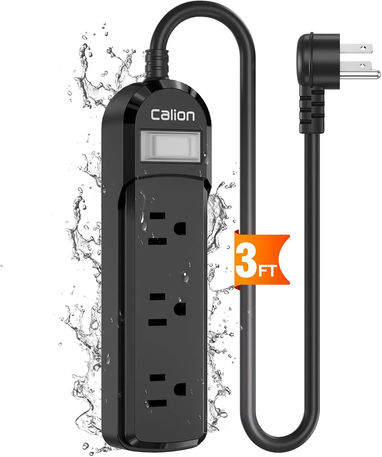 VNJ Outdoor Power Strip with 3AC Outlets, IPX6 Waterproof Surge Protector, Safety Lock Design and ETL-Certified Cables, 3FT Extension Cord for Home, Garden, and Commercial Use