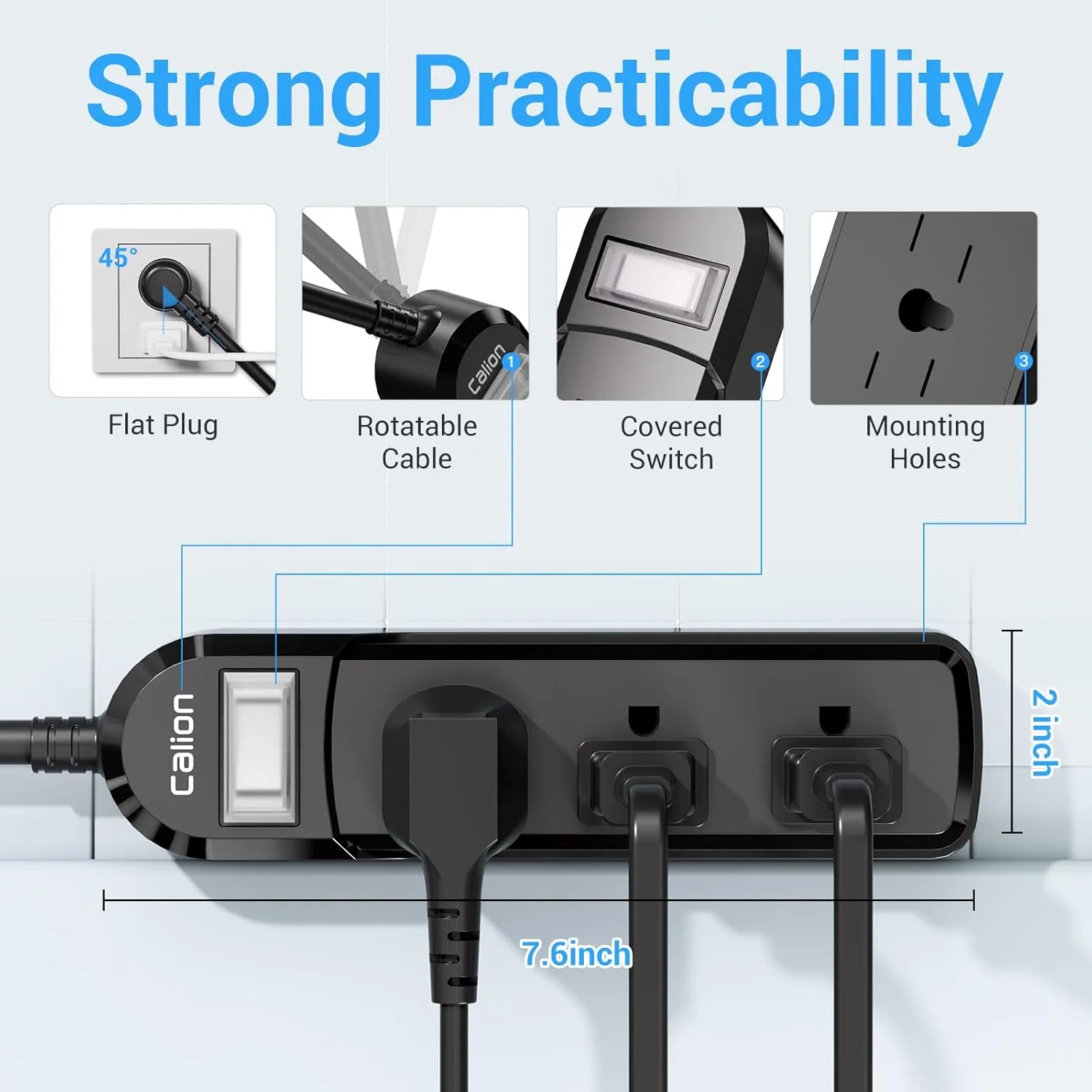 VNJ Outdoor Power Strip with 3AC Outlets, IPX6 Waterproof Surge Protector, Safety Lock Design and ETL-Certified Cables, 3FT Extension Cord for Home, Garden, and Commercial Use