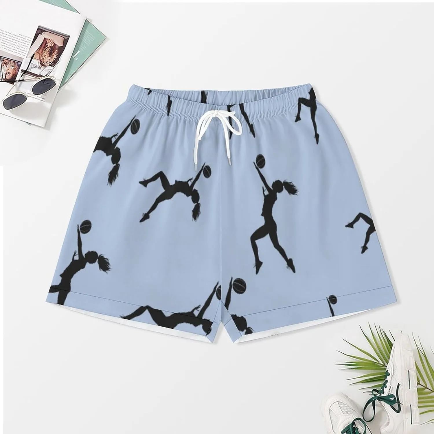 Volleyball Girl Silhouette Spike Attack Women's Satin Pajama Set Short Sleeve Button Down Sleepwear Loungewear Pj Set