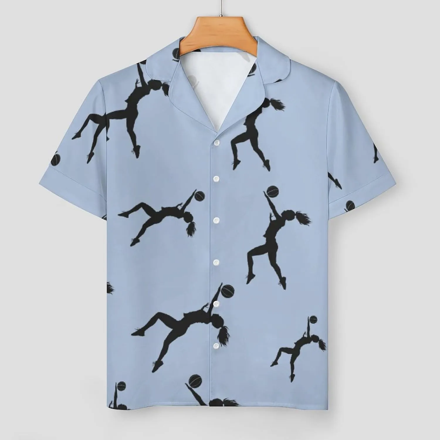 Volleyball Girl Silhouette Spike Attack Women's Satin Pajama Set Short Sleeve Button Down Sleepwear Loungewear Pj Set