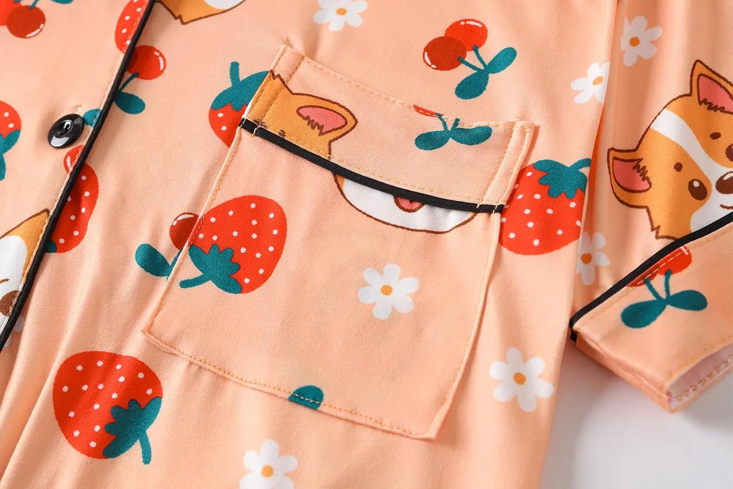Vopmocld Girls 2PCS Pajama Sets Button Down Short Sleeve Long Pants Sleepwear Cute Patterns Lounge Outfit Sest for Teens