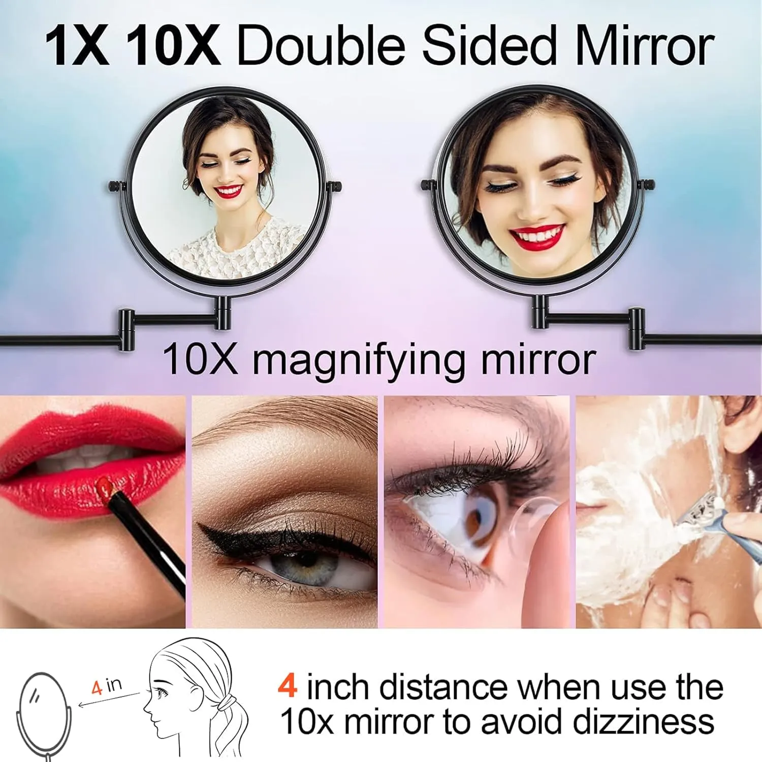 Wall Mounted Magnifying Makeup Mirror with 1X 10X Magnification and Extendable Arm, 8 Inch Double Sided Vanity Mirror for Bathroom, Wall Mirror for Teen Girls, Women, Matte Black