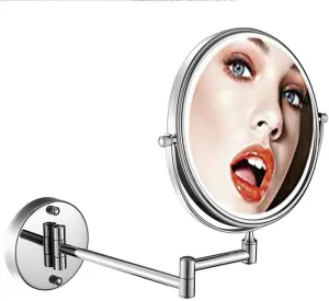 Wall Mounted Makeup Mirror, 6/8 Inch Double-Sided Vanity Mirror with 10X Magnification, 360° Swivel, Foldable Arm