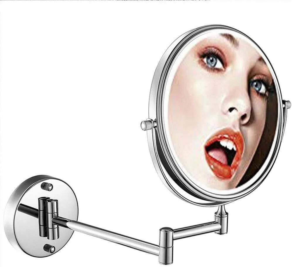 Wall Mounted Makeup Mirror, 6/8 Inch Double-Sided Vanity Mirror with 10X Magnification, 360° Swivel, Foldable Arm