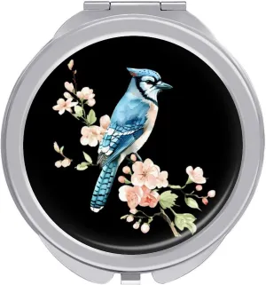 Watercolor Blue Jay with Flowers Cute Travel Makeup Mirror 2-Sided Folding Handheld Mirror Portable for Handbag Purse Pocket