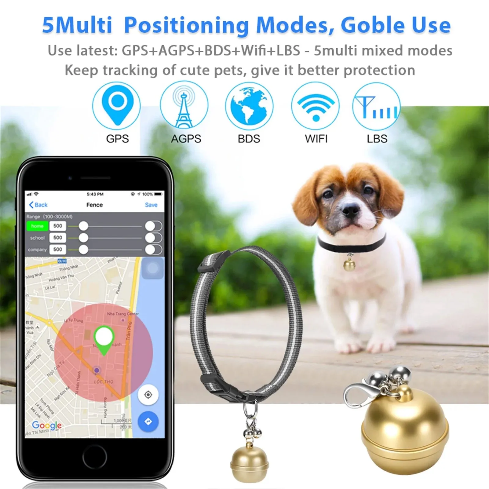 Waterproof Dog GPS Tracker Locator Bell