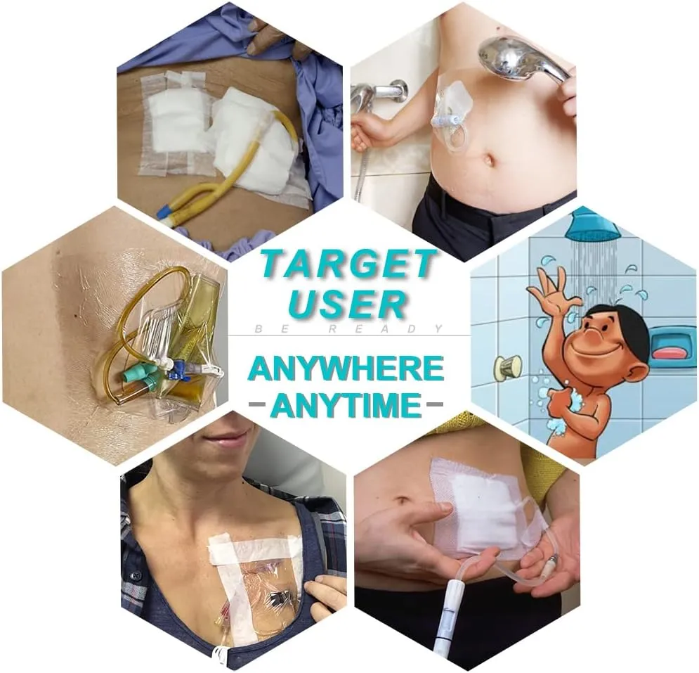 Waterproof Shower Bandage Protector [Pack of 50], 6"x10" Dialysis Catheter Shower Cover Wound PD Peritoneal Dialysis Chemo Port Chest Feeding Tube G-Tube PICC Line Film Dressing