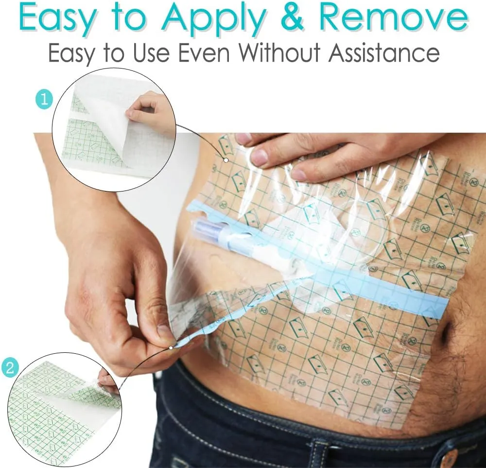 Waterproof Shower Cover Shields for Dialysis Port Picc Line Chest Catheter PD Peritoneal Dialysis Chemo Port Feeding Tube G-Tube Patient Shower Protector, 6"x6"(Pack of 50)