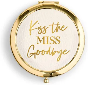 WEDDINGSTAR Custom Engraved Faux Leather Personalized Compact Mirror, Gold - Kiss The Miss Goodbye