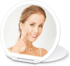 WEILY Make Up Mirror with Lights, Handheld Mirror Travel Mirror with 3 Color Lighting and Dimmable Touch Screen, USB Rechargeable and 300° Rotating Lighted Makeup Mirror, Gifts for Girl, Women
