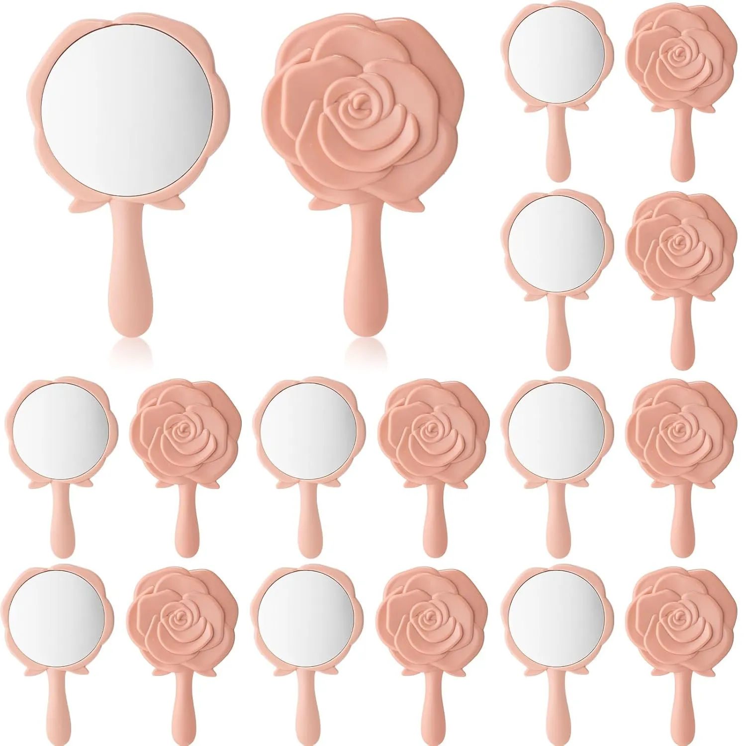 Wesiti 18 Pcs Handheld Compact Rose Design Princess Mirror Portable Makeup Mirror for Girls & Women Princess Party Favors Quinceanera Party Favors (Pink)