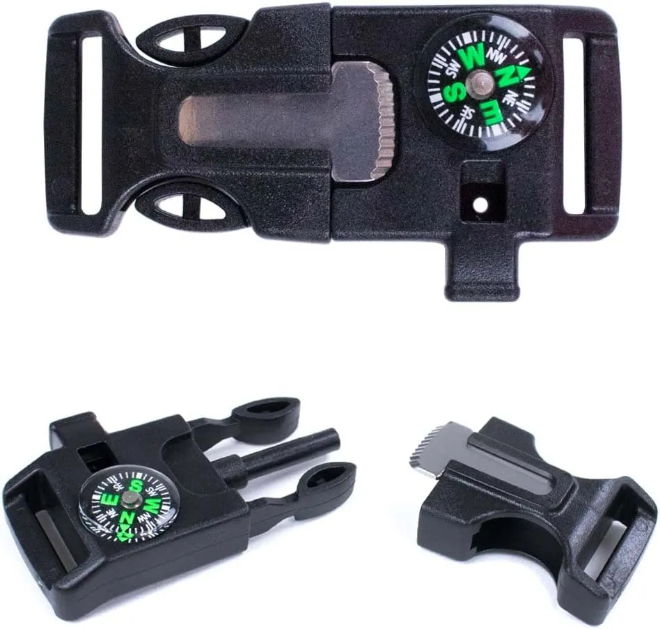 West Coast Paracord 2 Pack and 10 Pack Emergency Whistle Buckle with Flint Scraper Compass and Fire Starter for Outdoor Camping Hiking Paracord Bracelet