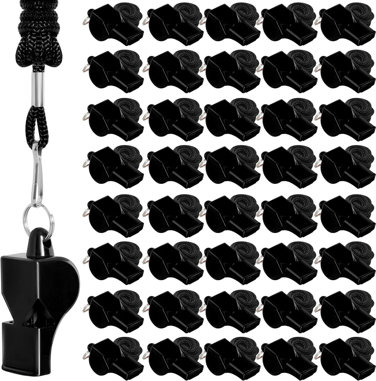 Whistle,Black Professional Sport Whistle Set with Lanyard - Loud Pea-Less Whistle for Coaches, Referees, Lifeguards and Police