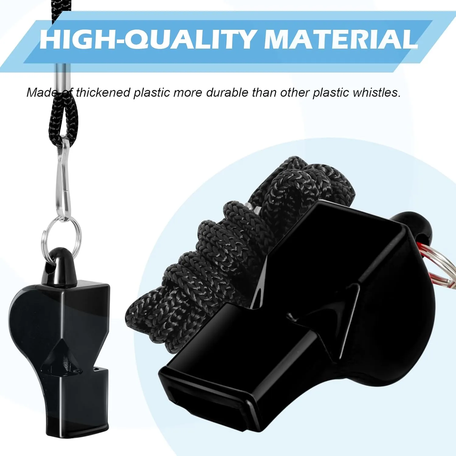 Whistle,Black Professional Sport Whistle Set with Lanyard - Loud Pea-Less Whistle for Coaches, Referees, Lifeguards and Police